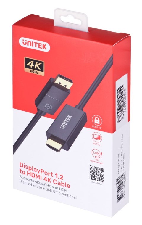 UNITEK ADAPTER KABEL DP 1.2 - HDMI, 4K 60HZ, 1,9M