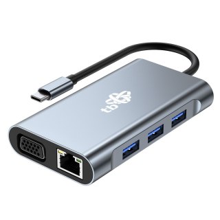 HUB Adapter USB C 8w1 HDMIx2 USB VGA RJ45 PD