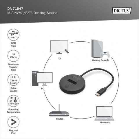 Stacja dokująca do SSD M.2 NVMe/SATA USB-C 3.2 Gen2 10Gbps maks. 4 TB, czarna