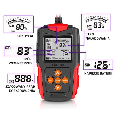 Cyfrowy tester akumulatora z wyświetlaczem LCD | 12V | 24V | 3Ah-200Ah