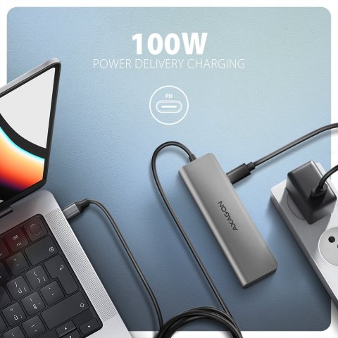 HMC-5H Wieloportowy hub USB-C 3.2 Gen 1, 3x USB-A, 4K HDMI, PD 100W, 100cm USB-C kabel