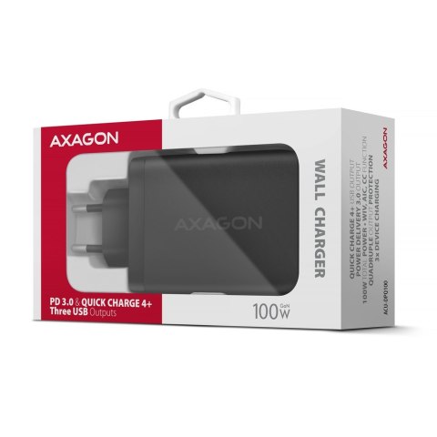 Ładowarka sieciowa ACU-DPQ100 GaN 100W, 3x port (USB-A + dual USB-C) PD3.0/QC4+/PPS/Apple Czarna