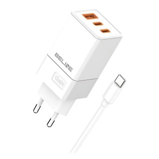 Ładowarka sieciowa 65W GaN 2xUSB-C + USB-A+ kabel USB-C Biała