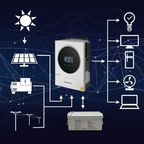 Hybrydowy inwerter solarny Off-Grid 6kVA | 6kW | 120A | MPPT | LCD | Wi-Fi | BMS | Sinus