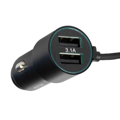 Ładowarka samochodowa z wbudowanym kablem 3w1 USB-C / Lightning / Micro USB + 2x USB-A 33W Czarna