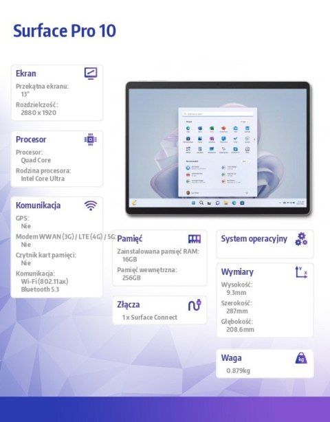 Surface Pro 10 Intel Core Ultra 5-135U/16GB/256 GB/Comm Plat/ZDT-00004