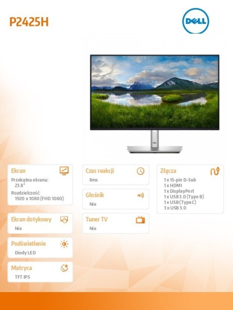 Monitor 24 cale P2425H LED IPS 1920x1080/16:9/DP/VGA/HDMI/USB/3Y