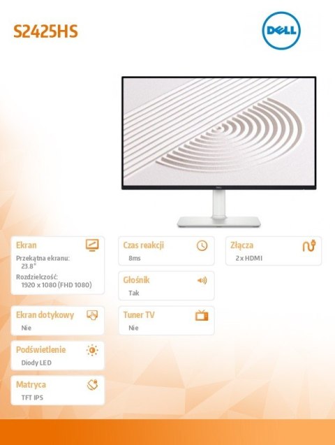 Monitor 23.8 cala S2425HS IPS LED 100Hz Full HD (1920x1080)/16:9/2xHDMI/Speakers/fully adjustable stand/3Y