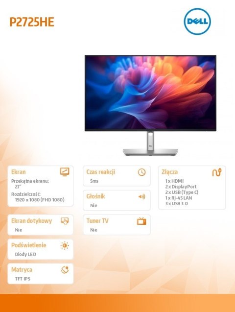 Monitor 27 caliP2725HE IPS LED Full HD(1920x1080)/16:9/HDMI/DP/USB-C/USB/RJ45/5Y