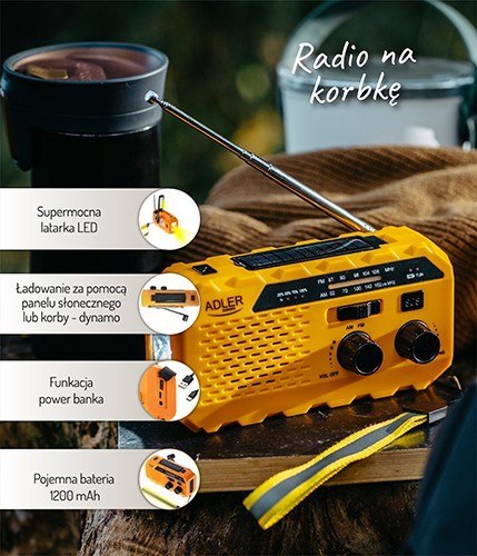 Radio solarne z korbką ręczną AD1197