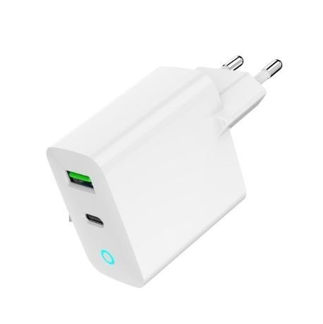 Ładowarka USB-A USB-C LED 20W PD QC3.0 biała