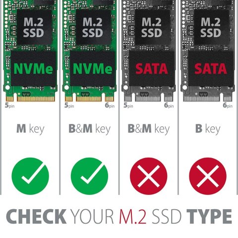 EEM2-UB2 Obudowa zewnętrzna aluminiowa, USB-C 3.2 Gen 2 - M.2 NVMe SSD, długość 42 do 80 mm Czarna