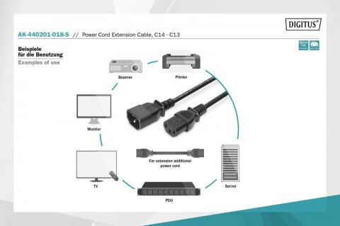 Kabel przedłużający zasilający Typ IEC C14/IEC C13 M/Ż czarny 1,8m