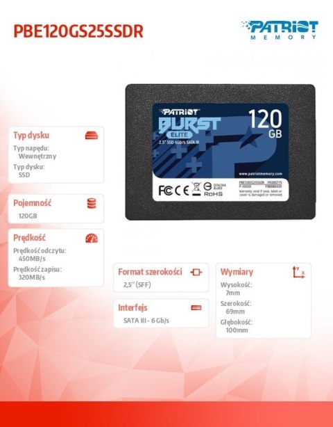 Dysk SSD 120GB Burst Elite 450/320MB/s SATA III 2.5