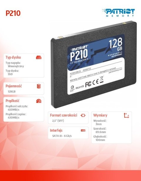 Dysk SSD 128GB P210 450/430 MB/s SATA III 2.5