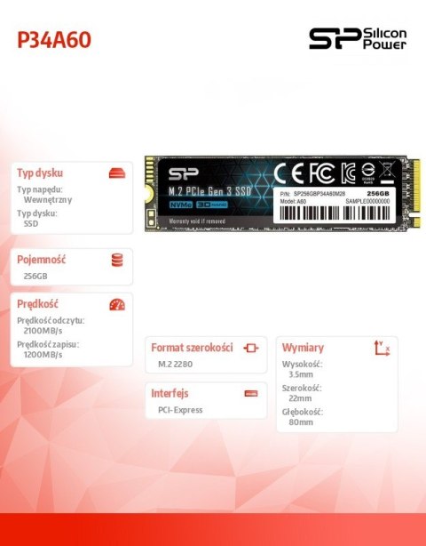 Dysk SSD A60 256GB M.2 PCIe 2100/1200 MB/s NVMe