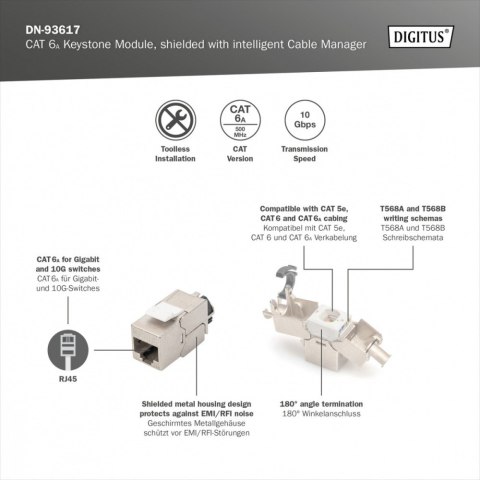 Moduł Keystone RJ45 (8P8C) kat. 6A STP, LSA, beznarzędziowy