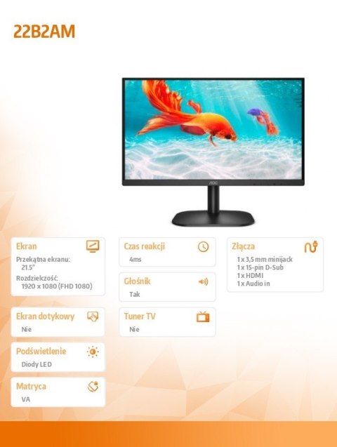 Monitor 22B2AM 21.5 cala VA HDMI Głośniki