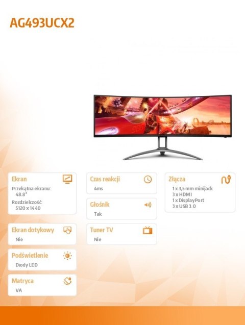 Monitor AG493UCX2 49165Hz VA Curved HDMIx3 DP