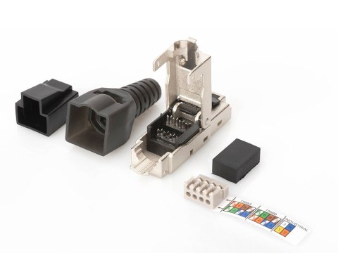 Wtyk modularny RJ45 kat.6A, PoE+, 10GbE, STP, ekranowany, metalowy, beznarzędziowy, AWG 27-22, zaślepka