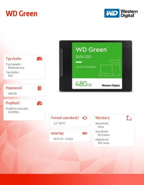 Dysk SSD WD Green 480GB SATA 2,5 cala WDS480G3G0A