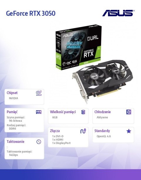 Karta graficzna GeForce RTX 3050 DUAL OC 6GB GDDR6 96bit DP/HDMI