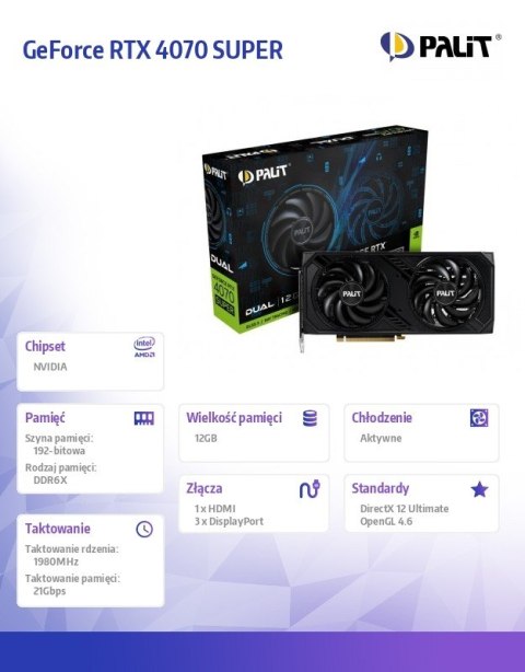 Karta graficzna GeForce RTX 4070 SUPER DUAL 12GB GDDR6X 192bit 3DP