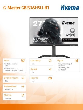 Monitor 27 cali G-Master GB2745HSU-B1 IPS,FHD,100Hz,1ms,2xUSB,HDMI,DP,2x2W, FreeSync,HAS(150mm)