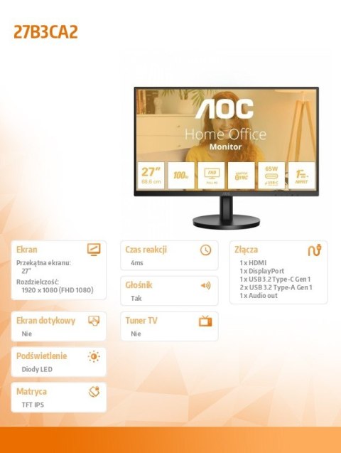 Monitor 27B3CA2 27 cali IPS 100Hz HDMI DP USB-C