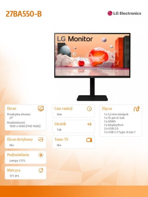 Monitor 27BA550-B 27 cali IPS Full HD 100Hz