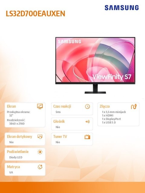 Monitor 32 cali ViewFinity S70D VA 3840x2160 UHD 16:9 1xHDMI 1xDP 5ms PinP/PbyP 60Hz płaski 2Yd2d