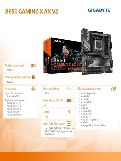 Płyta główna B650 GAMING X AX V2 AM5 4DDR5 HDMI/DP M.2 ATX