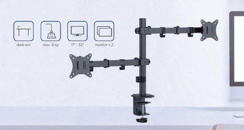 Ramię biurkowe na 2 monitory 17-32 cale 9kg