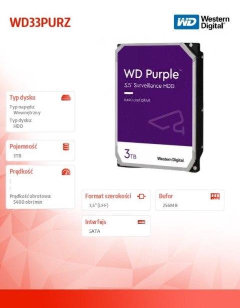 Dysk Purple 3TB 3.5 cala WD33PURZ