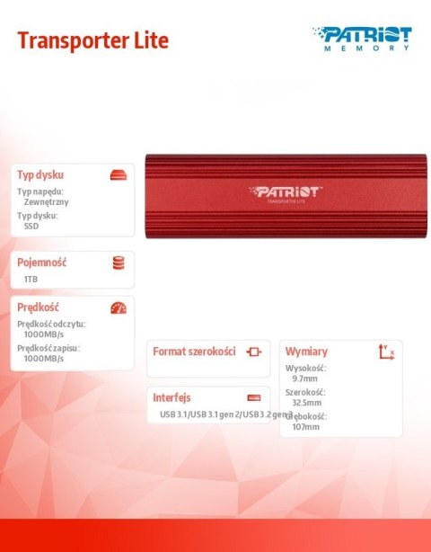 Dysk SSD 1TB Transporter Lite 1000/1000 MB/s Type-C