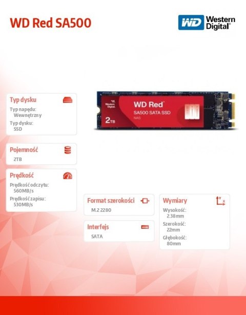 Dysk SSD Red SSD 2TB M.2 2280 SA 500 WDS200T1R0B