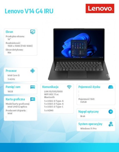 Laptop V14 G4 83A00070PB W11Pro i5-13420H/16GB/512GB/INT/14.0 FHD/Business Black/3YRS OS