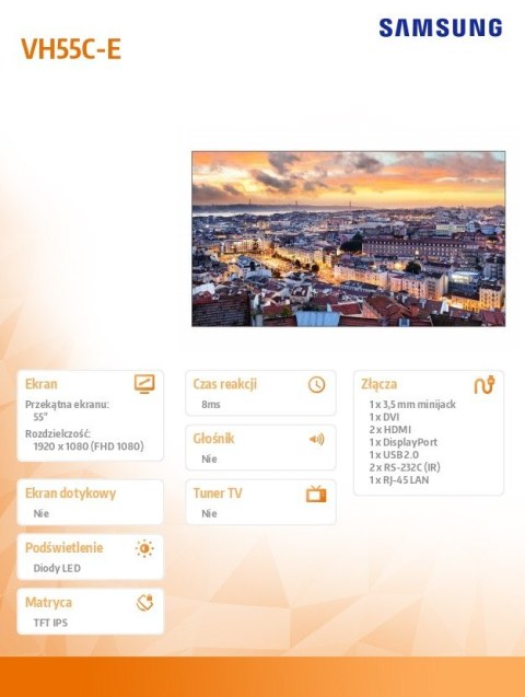 Monitor profesjonalny VH55C-E 55 cali Video Wall Matowy 24h/7 700(cd/m2) 1920x1080 (FHD) Ramka: 1.3mm (U/L), 0.44 (B/R) 3 lata O