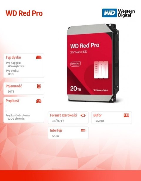 Dysk HDD Red Pro 20TB 3,5 512MB SATA III/7200rpm