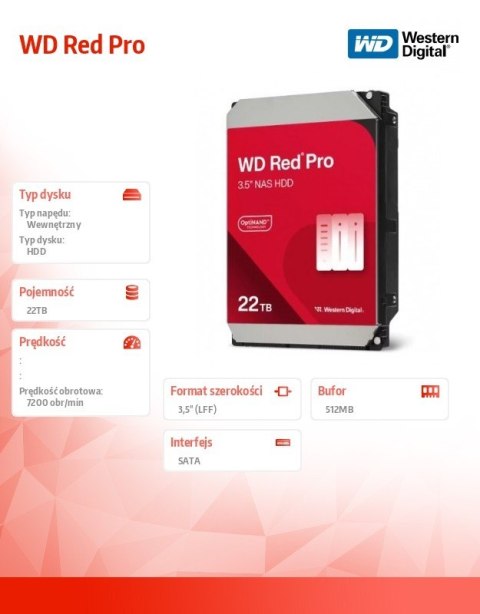 Dysk HDD Red Pro 22TB 3,5 512MB SATAIII/7200rpm