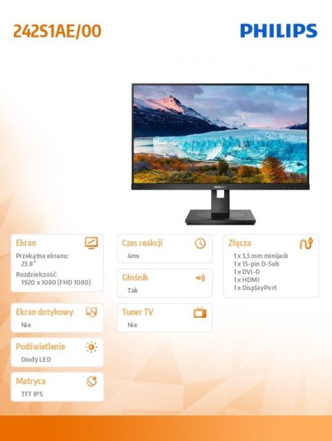 Monitor 242S1AE 23.8 IPS DVI HDMI DP Pivot