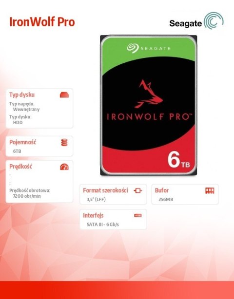 Dysk IronWolfPro 6TB 3.5" 256MB ST6000NT001