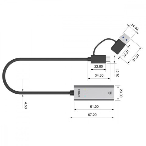 Adapter USB-A/C 3.1 GEN1 RJ45; 2,5 Gbps; U1313C