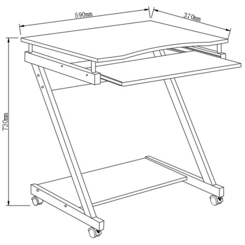 Biurko komputerowe 590x370 mobilne z półką