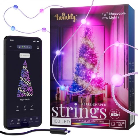 Inteligentne lampki dekoracyjne Strings USB-C (Candies) 100 LED RGB, perły, przezroczysty przewód, 6 m