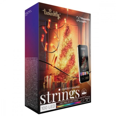 Inteligentne lampki dekoracyjne Strings USB-C (Candies) 100 LED RGB, świece, zielony przewód, 6 m