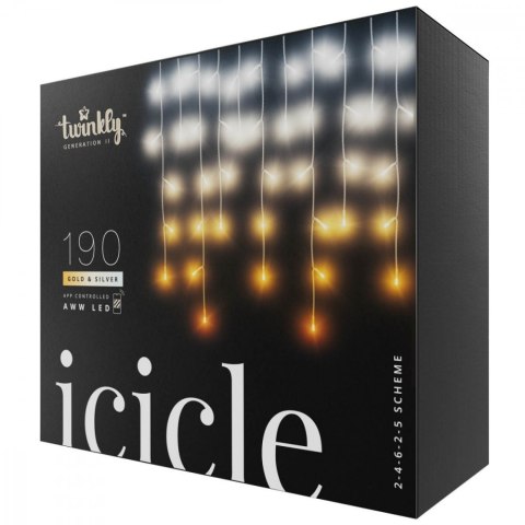 Inteligentne lampki sople Icicle 190 AWW LED, 5x0,5 m, IP44, przezroczysty przewód