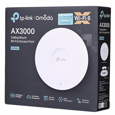 TP-Link Omada EAP650 punkt dostępowy WLAN 2976 Mbit/s Biały Obsługa PoE