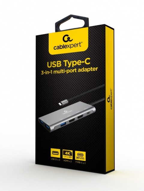 Adapter USB-C Hub USB-C PD HDMI x2 USB 3.0x3