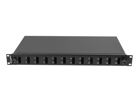 Przełącznica światłowodowa 12XSC duplex/12XLC QUAD rack 19 1U czarna + akcesoria